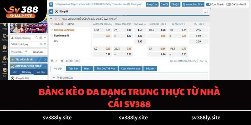 Bảng kèo đa dạng trung thực từ nhà cái SV388