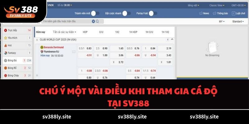 Chú ý một vài điều khi tham gia cá độ tại SV388
