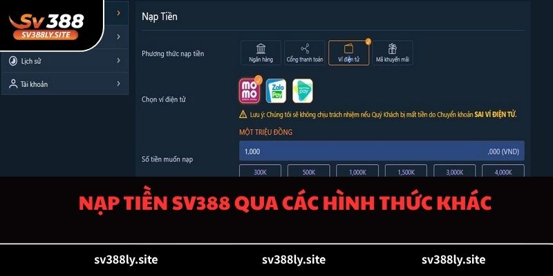 Nạp tiền SV388 qua các hình thức khác